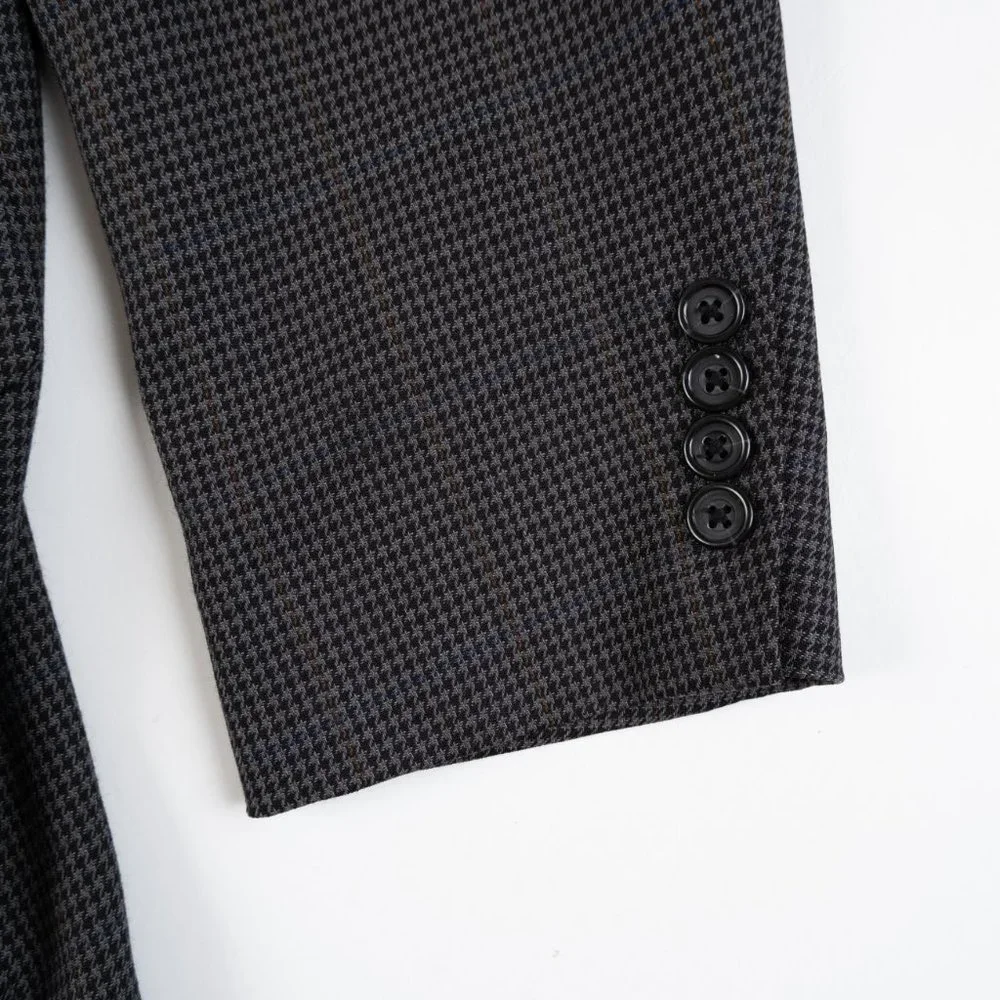 OSCAR DE LA RENTA blue grey black houndstooth blazer size 41L